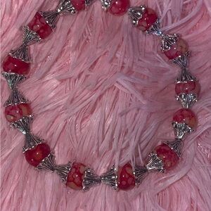 Red Beaded Bracelet with Silver Accents